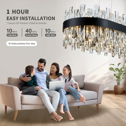 Modern Black Crystal Chandelier for Dining Room