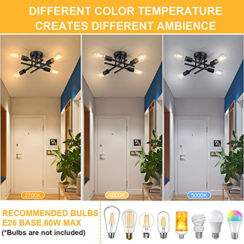 Industrial 4 Light Semi Flush Mount Ceiling Light Fixture