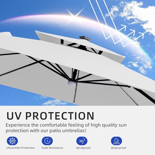 9x9 FT Cantilever Offset Patio Umbrella with Lights & Base
