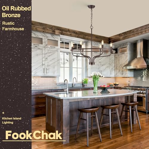 6 Light Farmhouse Oil Rubbed Bronze Chandelier Dining Room Light Fixture Metal Candle Chandeliers for Bedroom Hanging Lighting for Kitchen Living Room Entryway Foyer