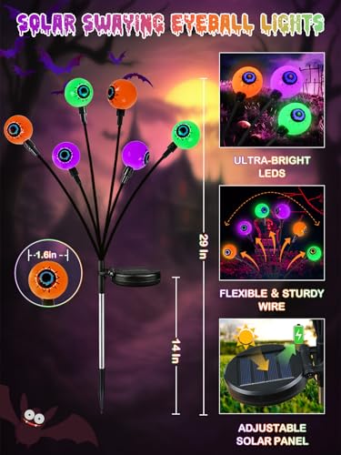 6 Pack Solar Halloween Decorations Outdoor 36 LED Solar Eyeball Lights (6 Count)