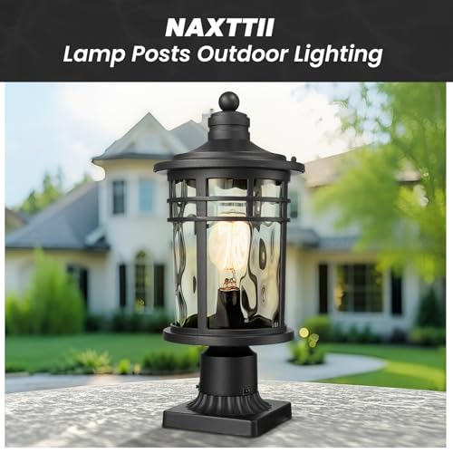 Post Lights Aluminum Pillar Lights Outdoor 14.6 Post Lantern with Water Ripple Glass for Garden Patio Pathway E26 Socket 2 (2 Count)