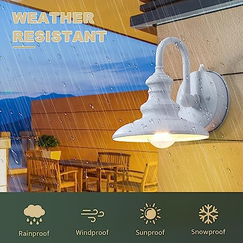 Dusk to Dawn Sensor Outdoor Gooseneck Barn Light Fixture White