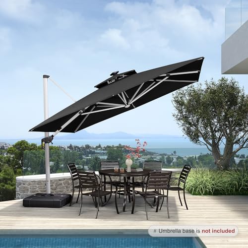 Cantilever Umbrella 11'X11' Double Top Solar LED Light