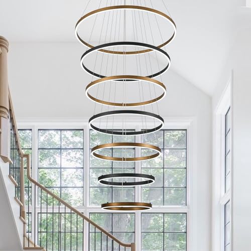 7 Ring LED Chandelier Black Gold Chandeliers Large Dimmable