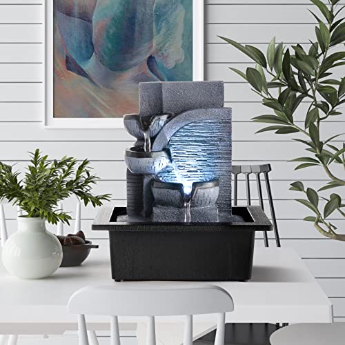 Indoor Water Fountain Tabletop Waterfall Fountain with LED Light