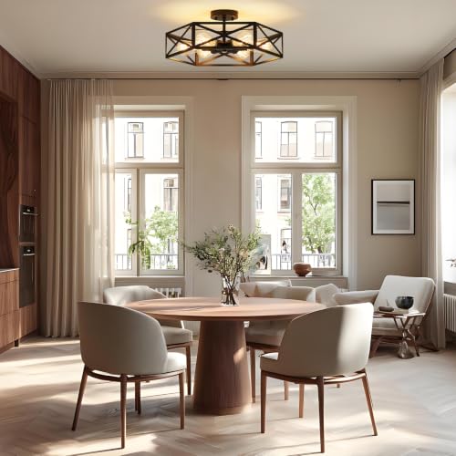 Modern Farmhouse Black Semi Flush Mount Ceiling Light 19.7 Inch (Black / 19.7 Inch)