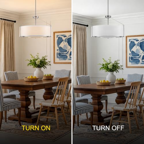 23Inch Drum Chandelier Large Nickel & White Pendant Lights for Dining Room