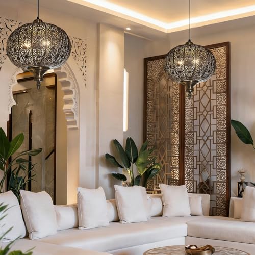 Jowjuy Gold Pendant Light 13.78" Turkish Hanging Lamp 2 (2 Count)
