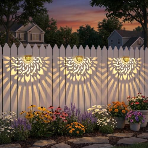 Solar Fence Lights 6 Pack Solar Deck Step Wall Lights Outdoor Waterproof LED Decorations Warm Yellow Light Decorative Lighting for Garden