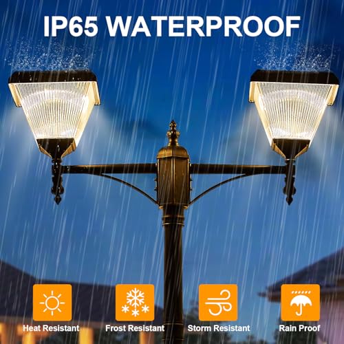 2 Head Solar Lamp Post Light with Dusk to Dawn Sensor
