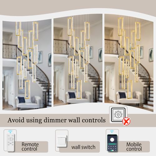 H158 Modern Chandelier 12 Rings Gold Chandelier Lighting Fixture High Ceiling Chandelier Suitable for Living Room Staircase Villa