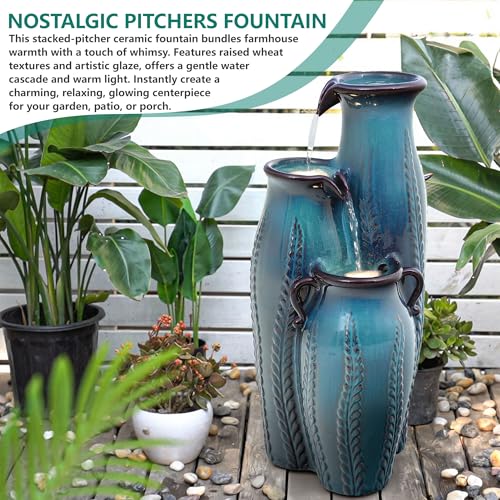 30" Ceramic Vase Water Fountain Outdoor with LED Lights