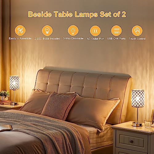 Sliver Crystal Table Lamps for Bedroom Set of 2 (2 Count)