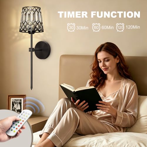 Black Battery Operated Wall Sconces Set of 2