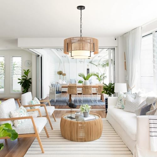 4 Light Rattan Chandelier for Dining Room
