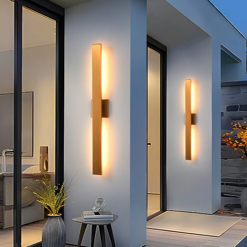 Gold LED Outdoor Wall Lights 34in Modern Exterior Light Fixture 3000K Waterproof Aluminum & Glass Outside Lights for House Front Door Patio