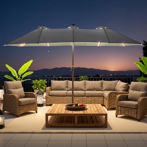 15 ft Large Patio Umbrella with Color Changing Lights