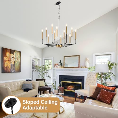 12 Light Black and Gold Dining Room Chandelier Light Fixture