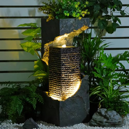 35.4" Outdoor Indoor Waterfall Fountain with LED Lights