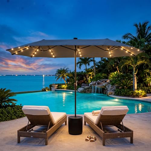 13FT Large Double Sided Patio Umbrella with Solar Lights