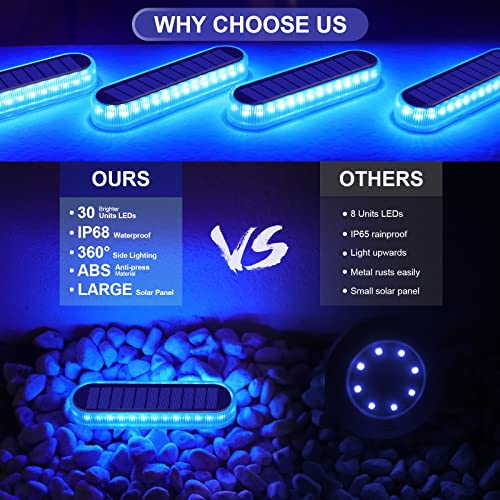 Blue Solar Lights for Outside Boat Dock Deck Step Flat Solar Powered (4 Count)