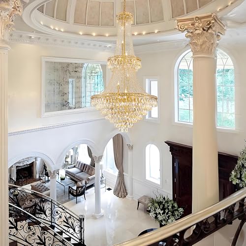 Large Gold Luxury Crystal Chandeliers 26 Lights Modern Chandelier for High Ceilings Crystal Pendant Light Fixture Foyer Staircase Hallway Entryway Banquet Hall Lobby 63" H x 30.7" D