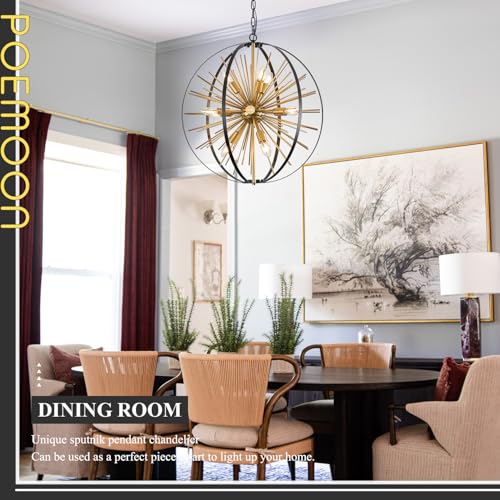 24" 12 Light Black Gold Sputnik Chandelier Modern Hanging Light