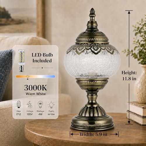 Turkish Moroccan Table Lamp Lantern with Handmade Mosaic Glass Lampshade Tiffany Style Bohemian Stained Glass Decorative Desk Lamps Bedside Night Lights for Bedroom