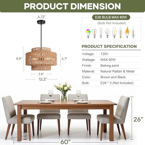 6" 41" Height Adjustable Farmhouse Chandelier Light Fixture