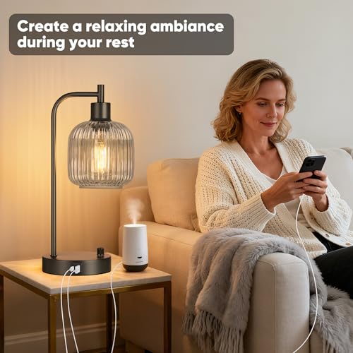 Grey Glass Table Lamps Set of 2
