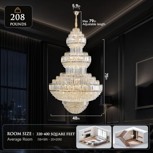 47 Inch Large Crystal Chandelier Gold Modern Light Fixture