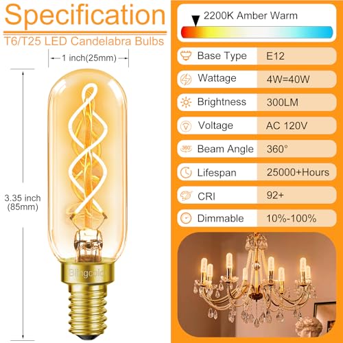 12 Pack Dimmable E12 LED Edison Candelabra Bulbs 40 Watt (12 Count)