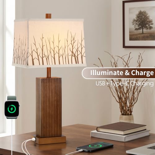 27.5" Farmhouse Wood Table Lamps Set of 2 for Bedroom Living Room (2 Count)
