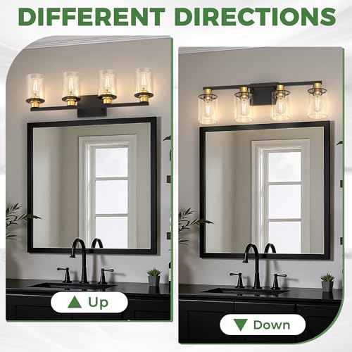 4 Light Black and Gold Bathroom Light Fixture with 4 Bulbs