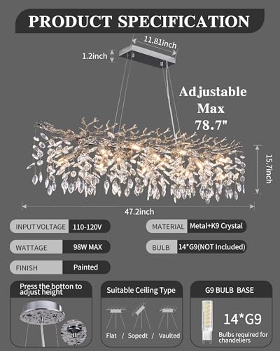 Modern Tree Branch Crystal Chandelier Luxury Silver Crystal Pendant Lighting 47.2" Contemporary 14