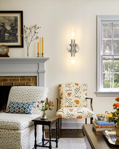 Nickel Wireless Battery Operated Wall Sconce with Remote Control (2 Count)