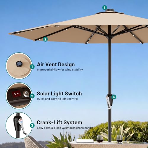 12FT Large Patio Umbrella with Solar Lights