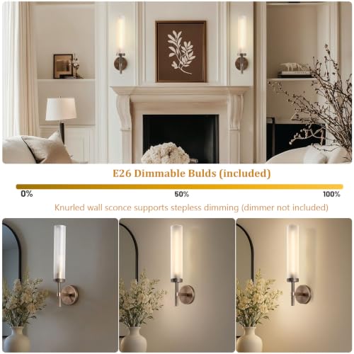 20" Knurled Aged Brass Bathroom Wall Sconces