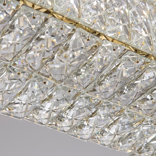 40 Inch Glam Crystal Chandelier Modern Dimmable Crystal Chandeliers LED Rectangular Ceiling Light Fixtures for Dining Room Living Room Glod