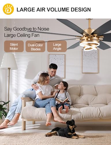 72" Gold Modern Ceiling Fans with Lights Remote