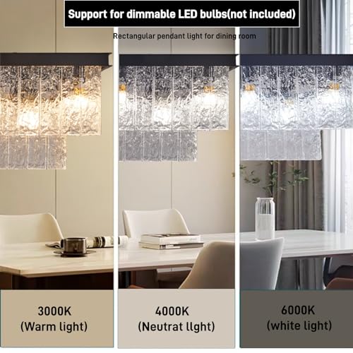 35.4" Black Rectangular Handmade Glass Chandelier Dining Room Kitchen