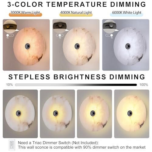 Round Alabaster Wall Sconce Natural White Marble Sconces Set of Two