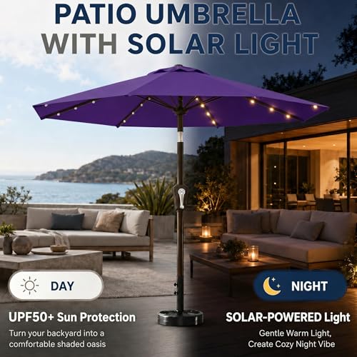 10FT Solar Patio Umbrella with Lights