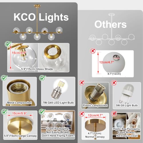 MCM 7 Light Brass Gold Linear Sputnik Chandelier with Clear Glass Shade