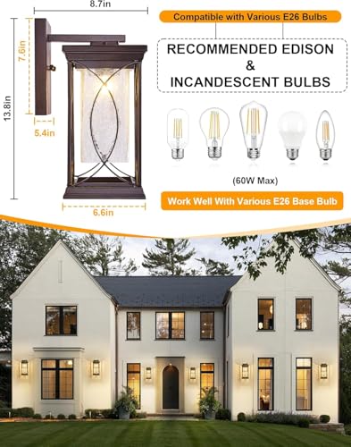 Oil Rubbed Bronze Outdoor Sconce Dusk to Dawn Exterior Light Fixtures Wall Mount Porch Light Modern Outdoor Wall Light Aluminum with Crack