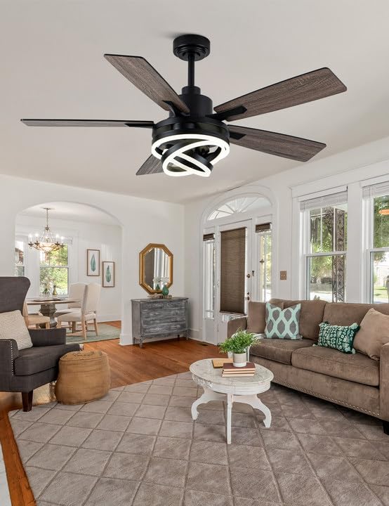 52" Black Modern Chandelier Ceiling Fan with Lights