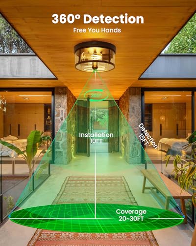 Outdoor Ceiling Light with Motion Sensor 9.3in