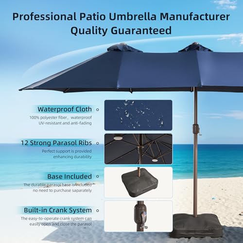 15Ft Patio Umbrella With Multicolor Solar Light
