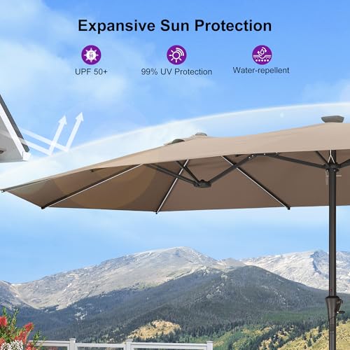 Patio Umbrella 14ft with Base and Solar Lights Outdoor